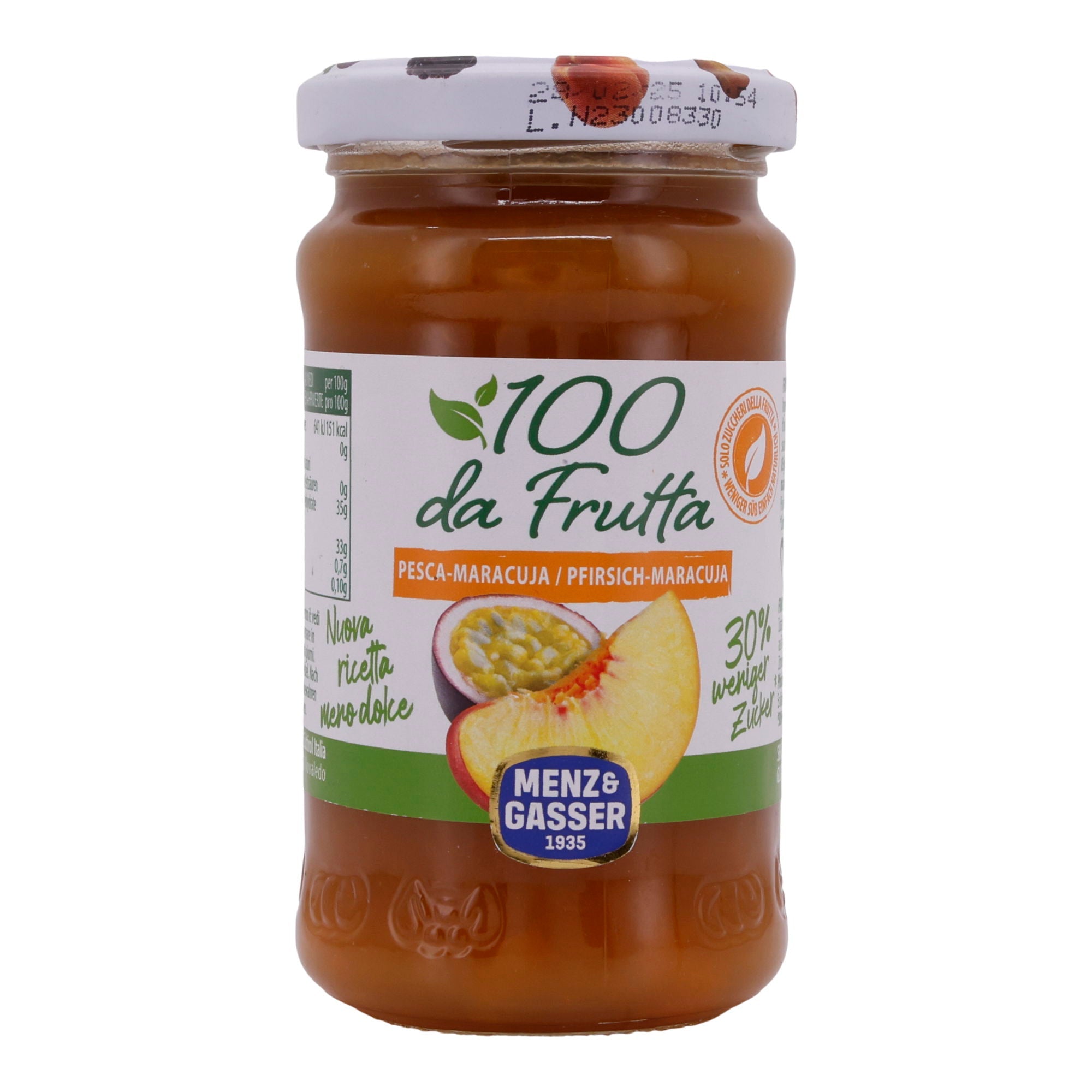 Konfitüre Menz & Gasser | Pfirsich-Maracuja Extra | Fruchtig, 30 % weniger Zucker | 240 g MENZ & GASSER